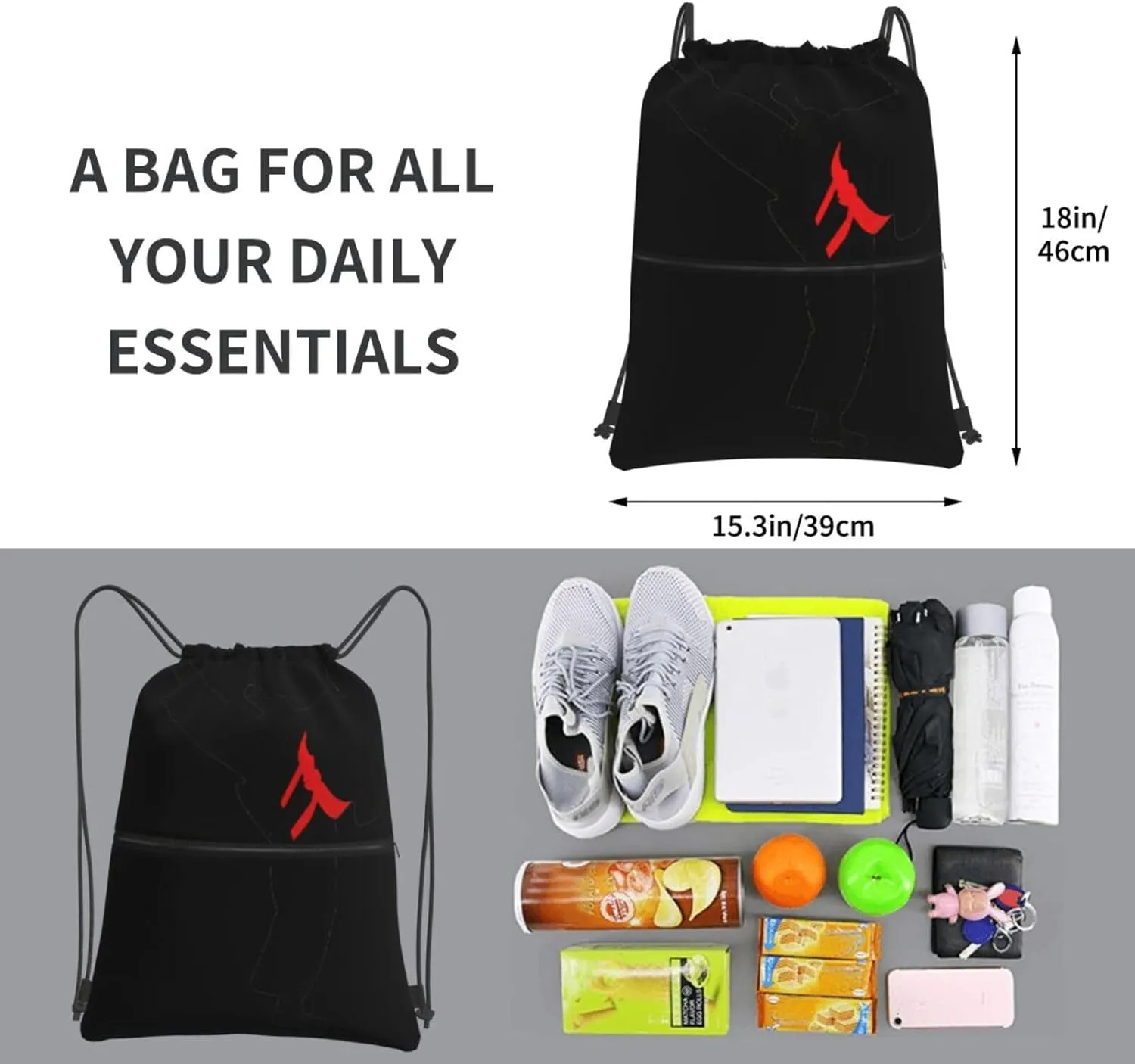 Karate Boy Vector Changeable Belt Color Drawstring Gym Bag Sports String Backpack For Beach Picnic, Family Outing