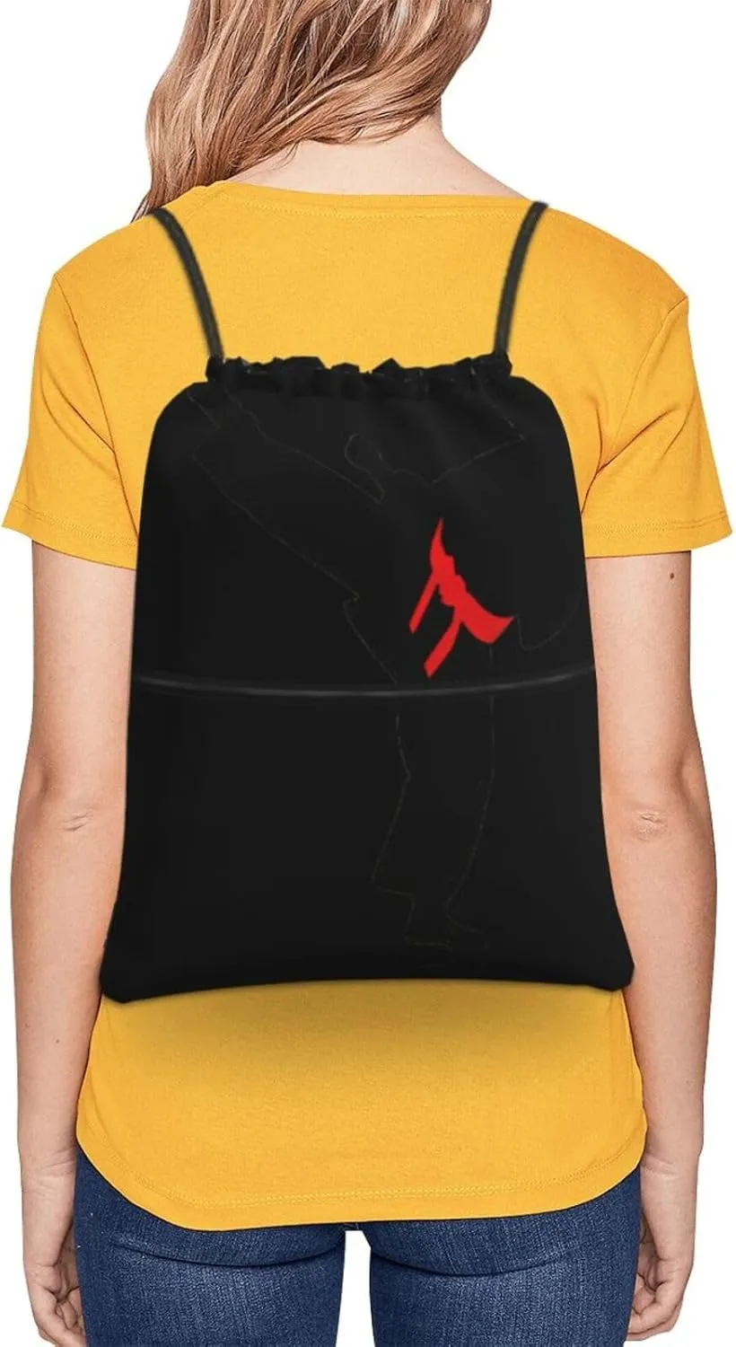 Karate Boy Vector Changeable Belt Color Drawstring Gym Bag Sports String Backpack For Beach Picnic, Family Outing