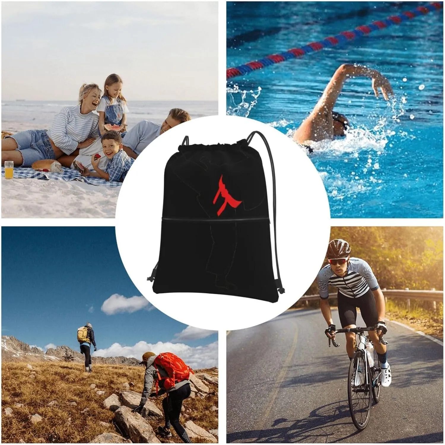 Karate Boy Vector Changeable Belt Color Drawstring Gym Bag Sports String Backpack For Beach Picnic, Family Outing
