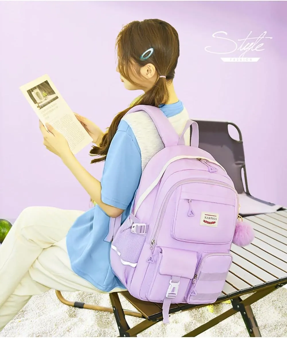 Kawaii Girls Backpack for Kids Teens Cute Laptop Bookbag for College Middle High Elementary School Student with Lunch Box, Purple