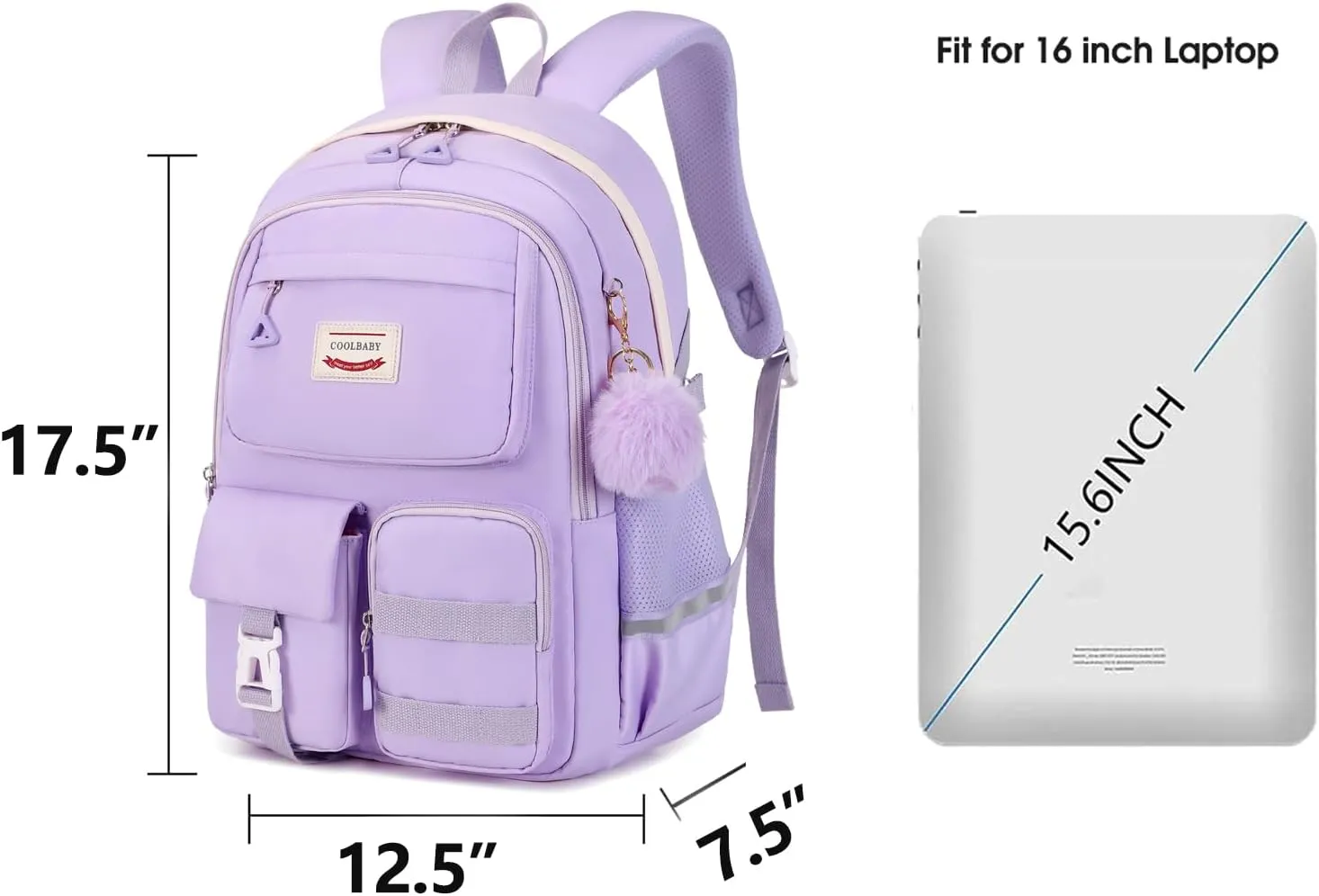 Kawaii Girls Backpack for Kids Teens Cute Laptop Bookbag for College Middle High Elementary School Student with Lunch Box, Purple