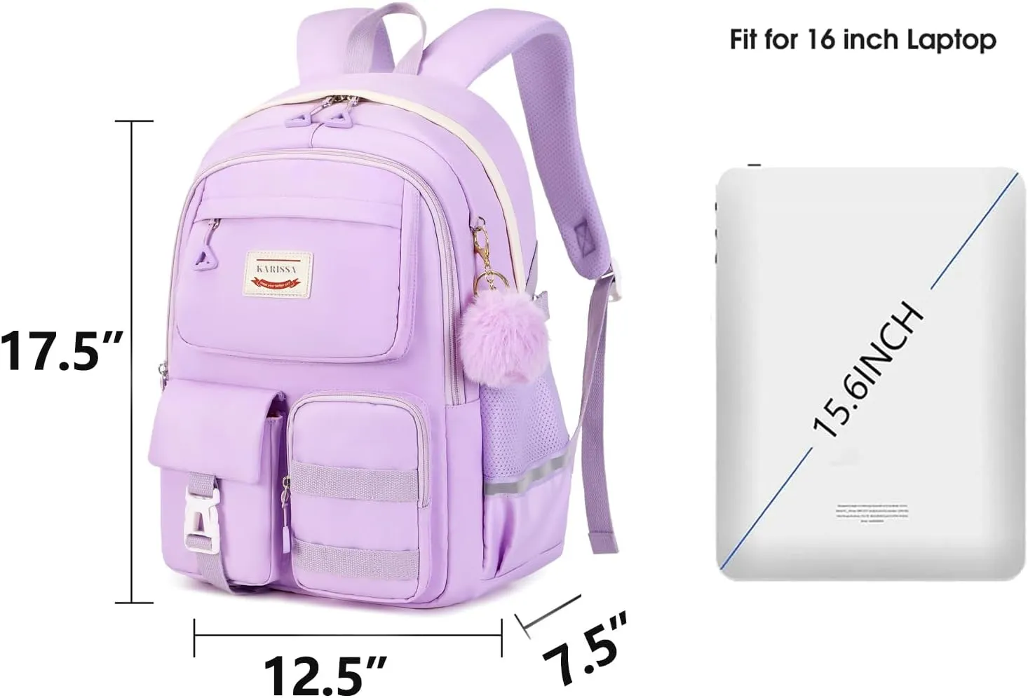 Kawaii Girls Backpack for Kids Teens Cute Laptop Bookbag for College Middle High Elementary School Student with Lunch Box, Purple