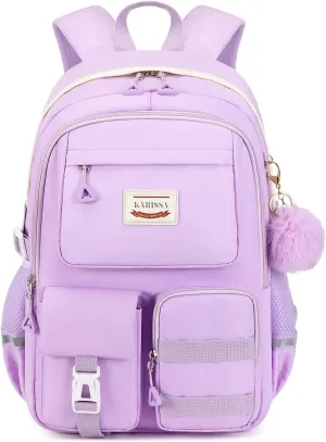 Kawaii Girls Backpack for Kids Teens Cute Laptop Bookbag for College Middle High Elementary School Student with Lunch Box, Purple