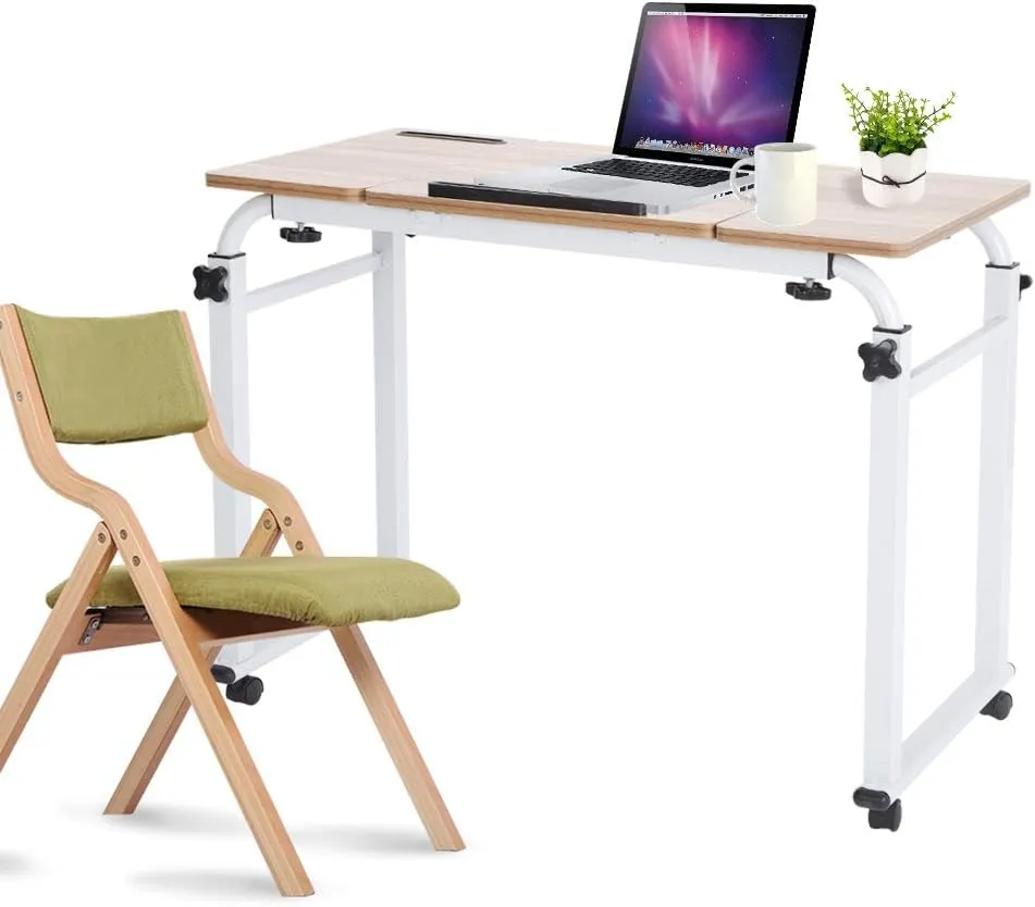 Keenso Laptop Cart Mobile Computer Desk Overbed Writing Table with Wheels, Height & Length, Tiltable Table Top, Lockable Movable Desk, (0.8 Meters)
