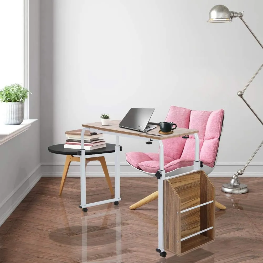 Keenso Laptop Cart Mobile Computer Desk Overbed Writing Table with Wheels, Height & Length, Tiltable Table Top, Lockable Movable Desk, (0.8 Meters)