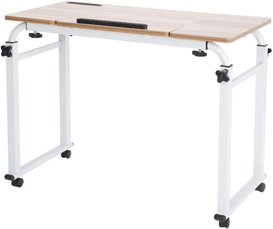 Keenso Laptop Cart Mobile Computer Desk Overbed Writing Table with Wheels, Height & Length, Tiltable Table Top, Lockable Movable Desk, (0.8 Meters)