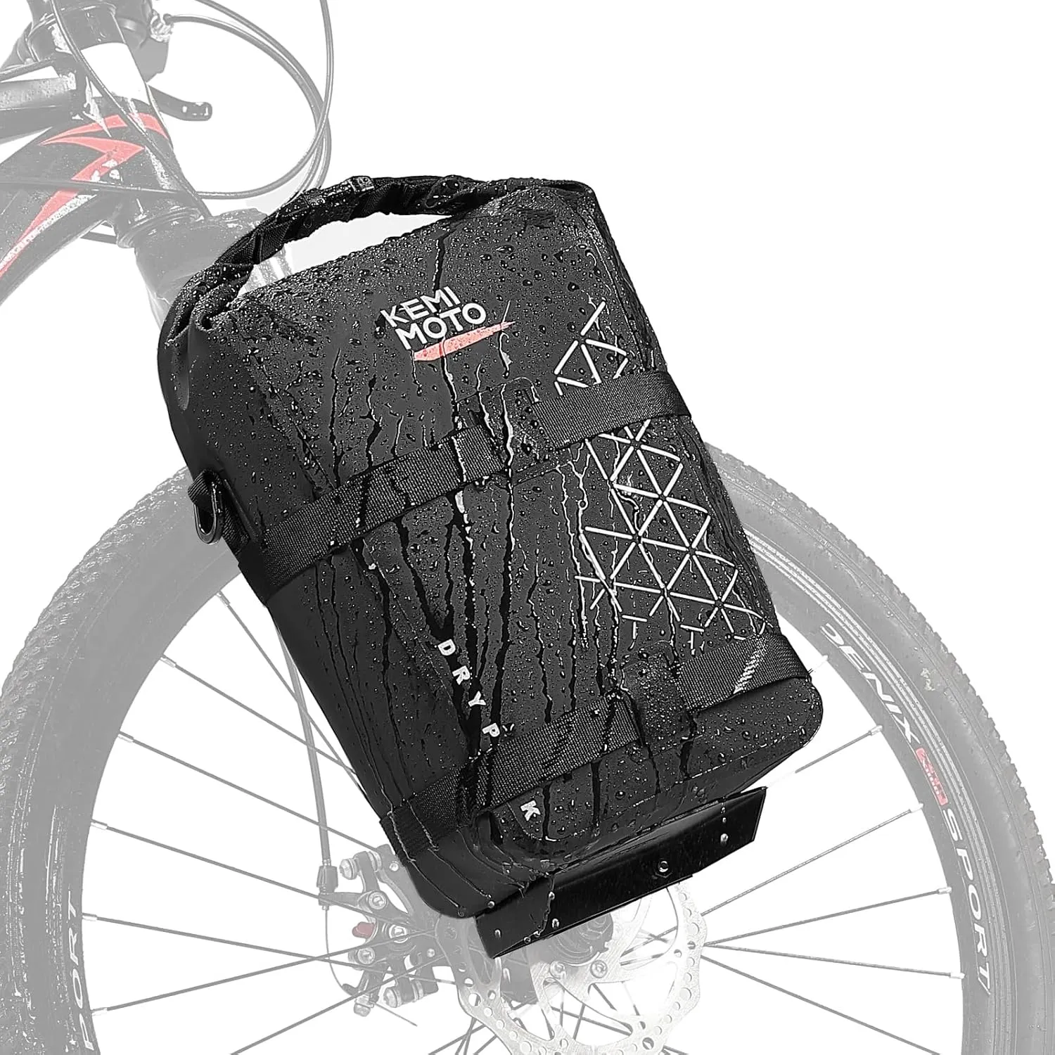 KEMIMOTO Bike Front Fork Bag, 10L Full Waterproof Bicycle Pannier Saddle Bag, Mountain Front Rack Shoulder Bag with Metal Tray, Reflective Cycling Side Packing & E-Scooter Accessory (Black)