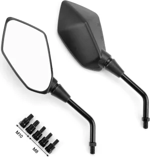 KEMIMOTO Universal Motorcycle Mirrors, Convex Handlebar Rear View Side Mirror with M8 M10 Bolt, Compatible with Bike, Scooter, ATV, UTV, Dirt Bike and More
