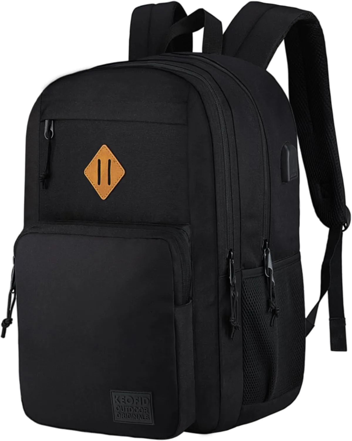 KEOFID Travel backpack for Men and Women, Anti Theft Laptop Backpack with USB Charging Port for Work, Large Bag for College, Water Resistent(Black)