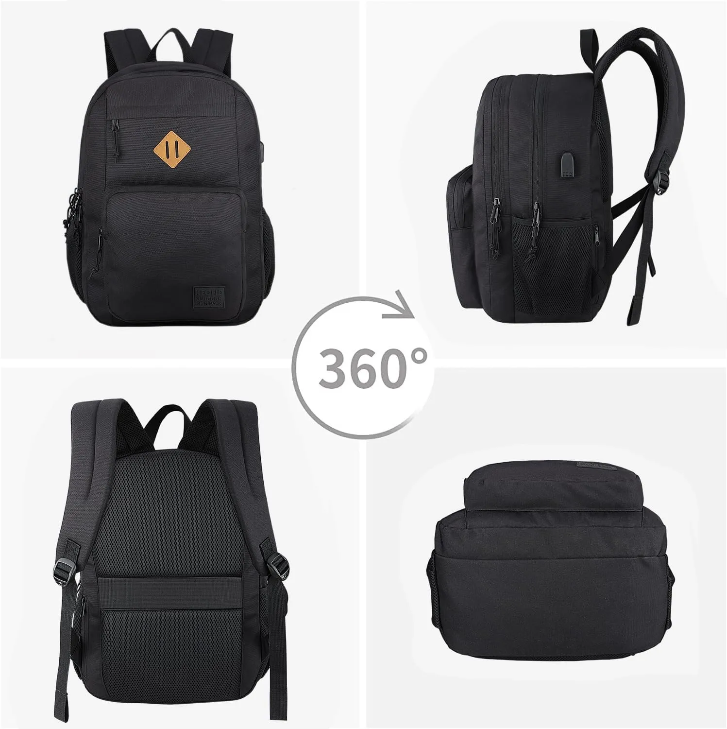 KEOFID Travel backpack for Men and Women, Anti Theft Laptop Backpack with USB Charging Port for Work, Large Bag for College, Water Resistent(Black)
