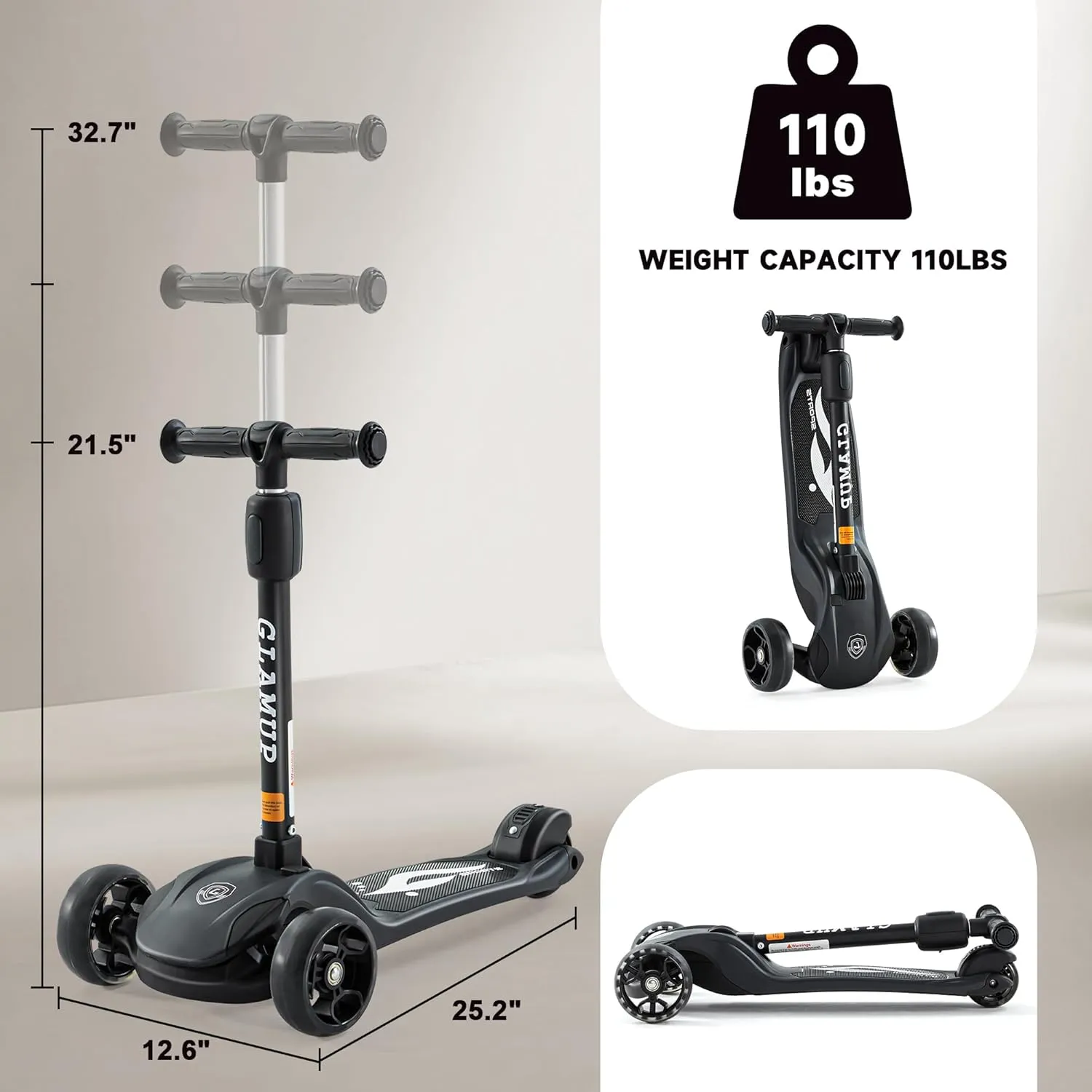 Kick Scooter Adjustable Height Adjustable Handlebar，Kids Scooter 3 Wheel with LED Lights，Suitable Kids Ages 2，Ages 6，Ages 8，Extra Wide Deck for Boys and Girls