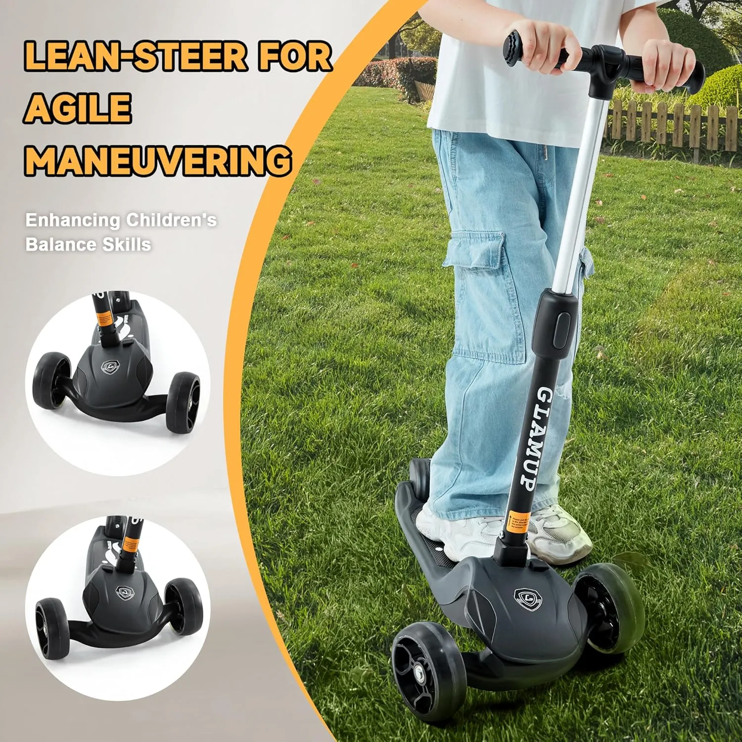 Kick Scooter Adjustable Height Adjustable Handlebar，Kids Scooter 3 Wheel with LED Lights，Suitable Kids Ages 2，Ages 6，Ages 8，Extra Wide Deck for Boys and Girls