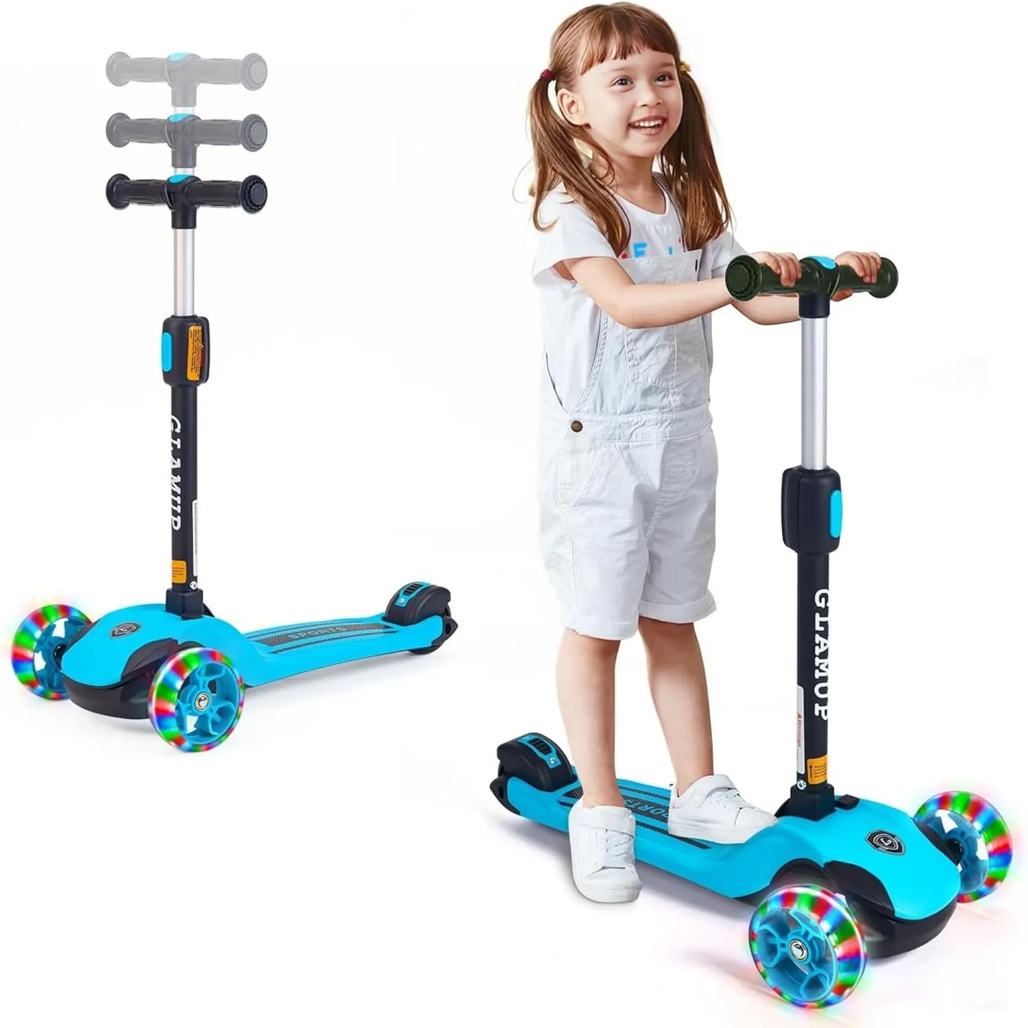 Kick Scooter Adjustable Height Adjustable Handlebar，Kids Scooter 3 Wheel with LED Lights，Suitable Kids Ages 2，Ages 6，Ages 8，Extra Wide Deck for Boys and Girls