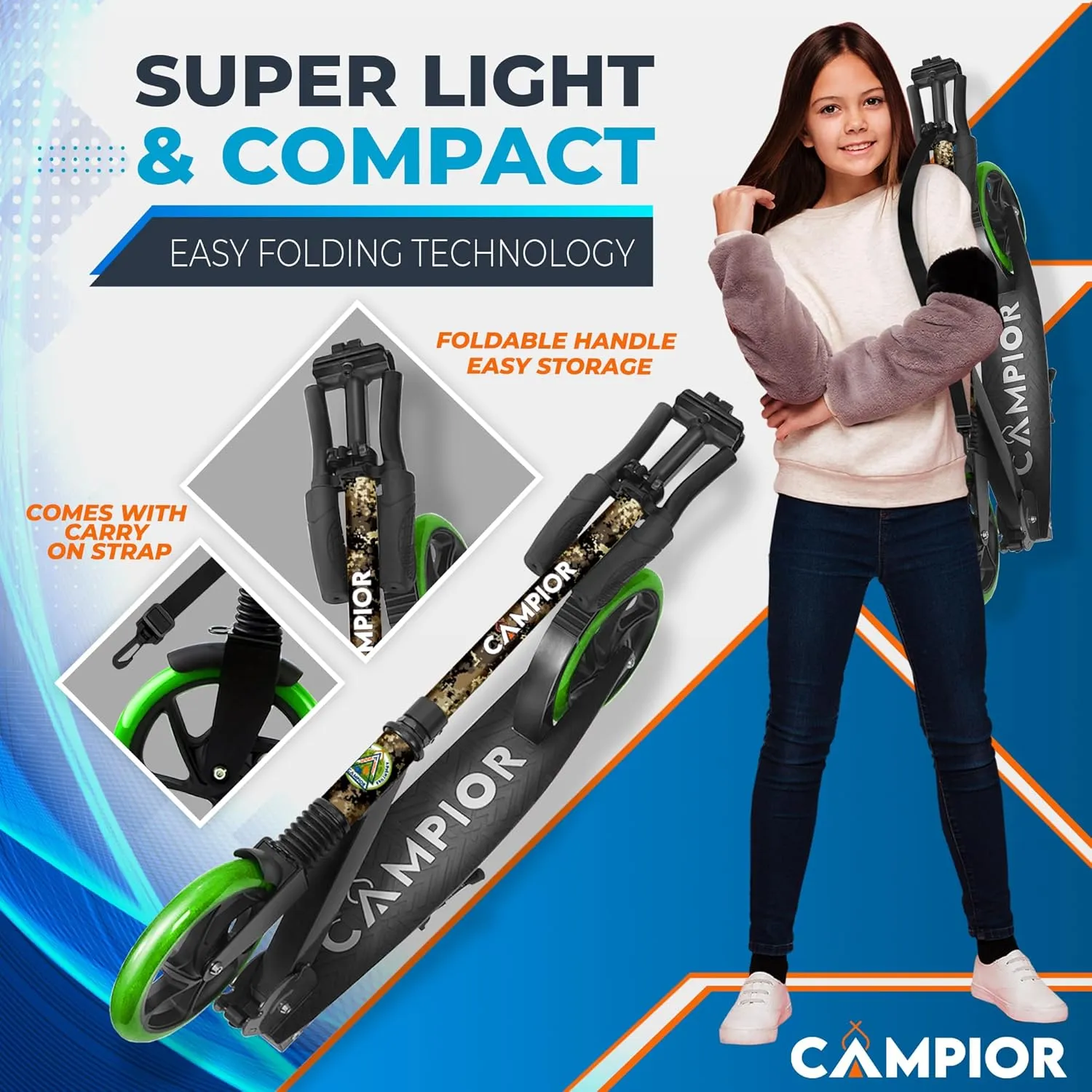 Kick Scooter for Ages 6 , for Kids, Teens, and Adults, Max Load 240 LBS, Foldable, 8-inch Big Wheels for Kids and Adults, with Kickstand, 3 Adjustable Levels, Child Safety Approved, Graffiti