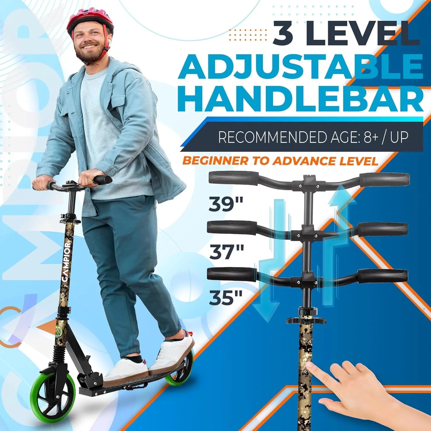 Kick Scooter for Ages 6 , for Kids, Teens, and Adults, Max Load 240 LBS, Foldable, 8-inch Big Wheels for Kids and Adults, with Kickstand, 3 Adjustable Levels, Child Safety Approved, Graffiti