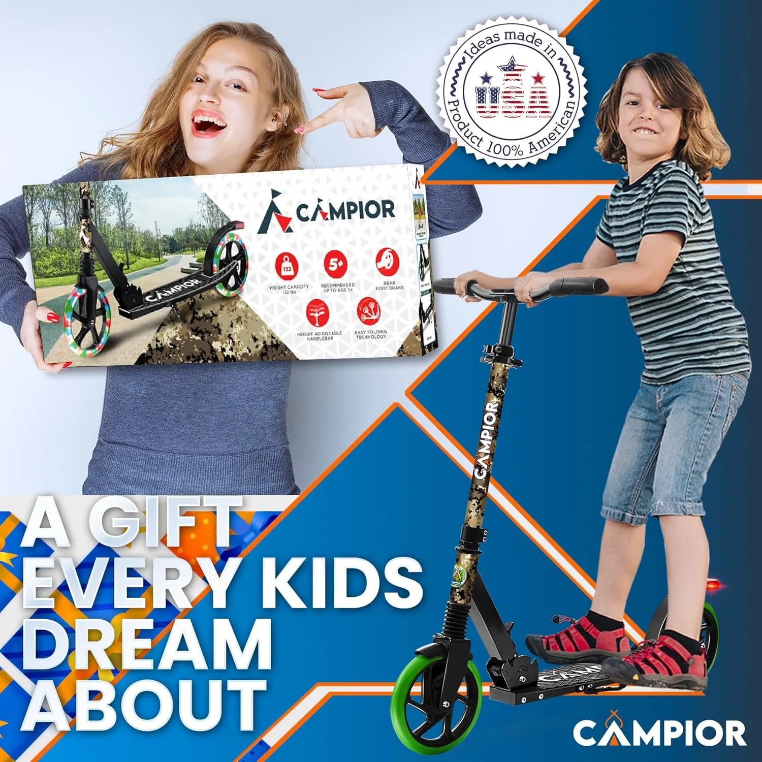 Kick Scooter for Ages 6 , for Kids, Teens, and Adults, Max Load 240 LBS, Foldable, 8-inch Big Wheels for Kids and Adults, with Kickstand, 3 Adjustable Levels, Child Safety Approved, Graffiti
