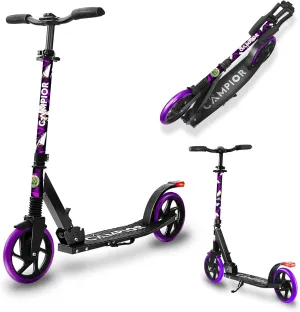 Kick Scooter for Ages 6 , for Kids, Teens, and Adults, Max Load 240 LBS, Foldable, 8-inch Big Wheels for Kids and Adults, with Kickstand, 3 Adjustable Levels, Child Safety Approved, Purple