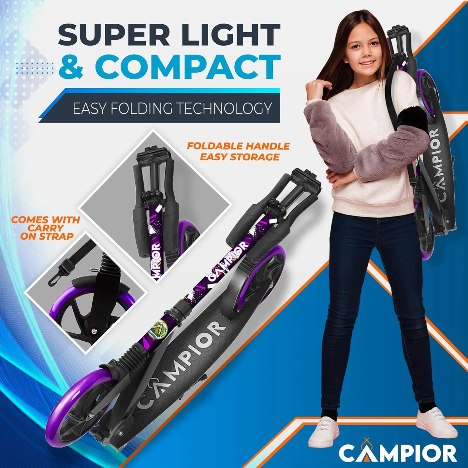 Kick Scooter for Ages 6 , for Kids, Teens, and Adults, Max Load 240 LBS, Foldable, 8-inch Big Wheels for Kids and Adults, with Kickstand, 3 Adjustable Levels, Child Safety Approved, Purple