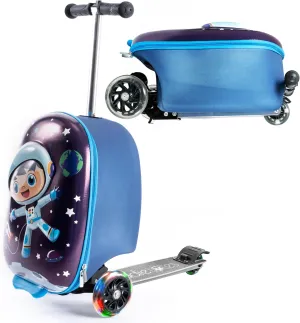 KIDDIETOTES 3-D Hardshell Luggage Scooter for Kids - Lightweight Rideable Luggage for kids - Fits in Overhead Bins - LED Light Up Wheels