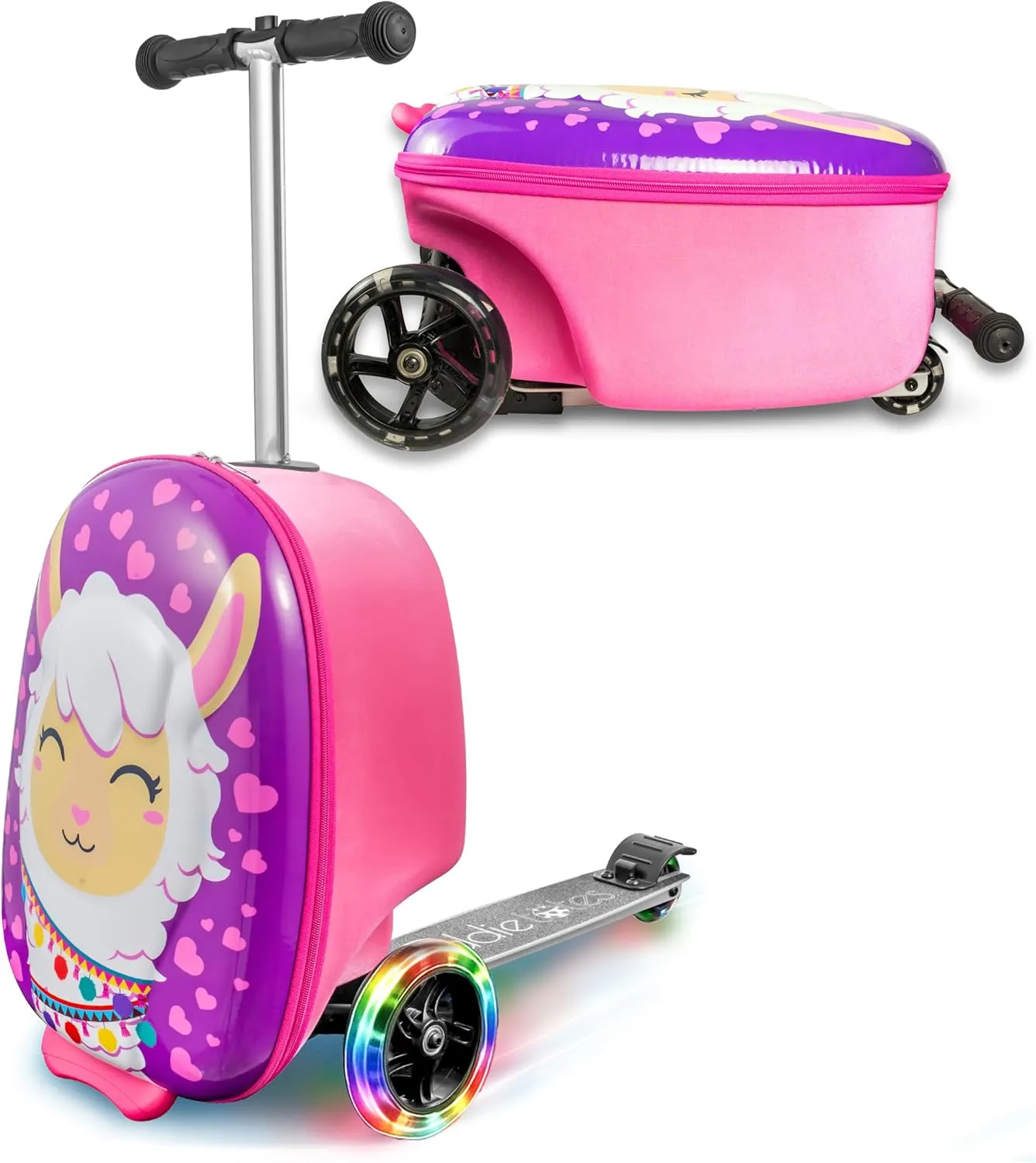 KIDDIETOTES 3D Hardshell Ride On Kids Scooter Suitcase - TSA Approved Carry On Scooter Luggage with LED Light Up Wheels