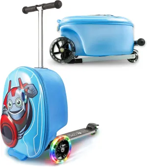 KIDDIETOTES Hardshell Kids Suitcase Scooter - Airline Approved Suitcase with Scooter - Foldable with LED Light-Up Wheels