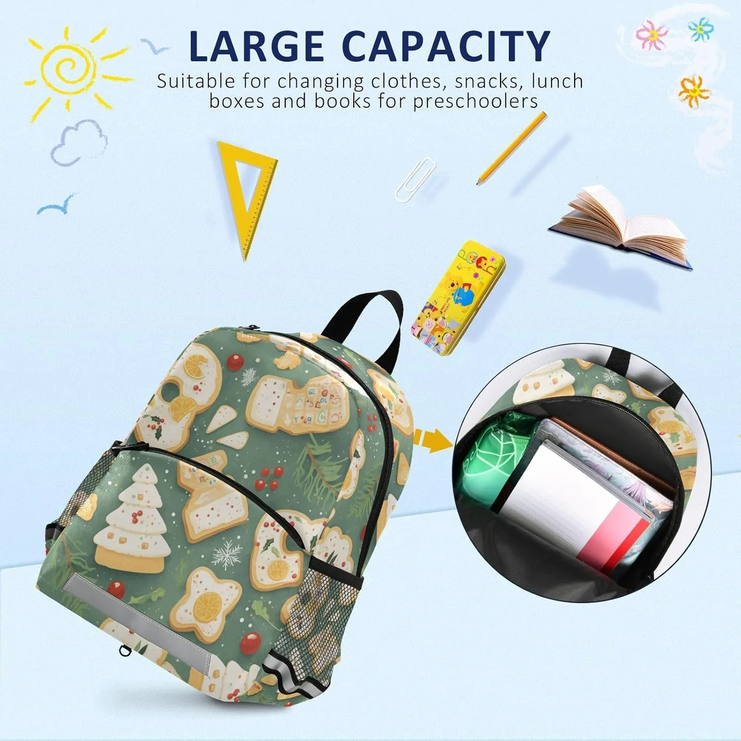 Kids Backpack for Kindergarten, Holiday Christmas Cookies Oil Painting, Waterproof Schoolbags Cute Travel Daypack