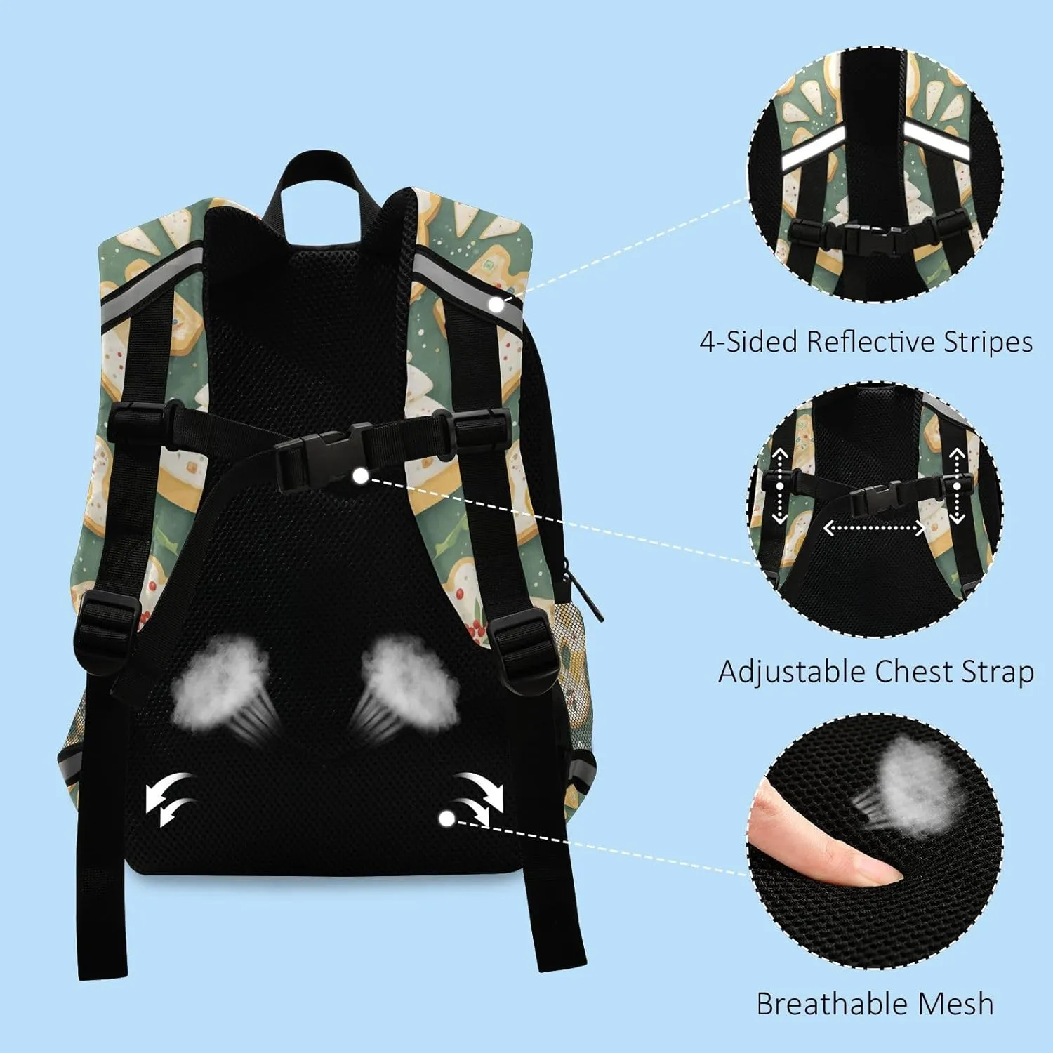 Kids Backpack for Kindergarten, Holiday Christmas Cookies Oil Painting, Waterproof Schoolbags Cute Travel Daypack