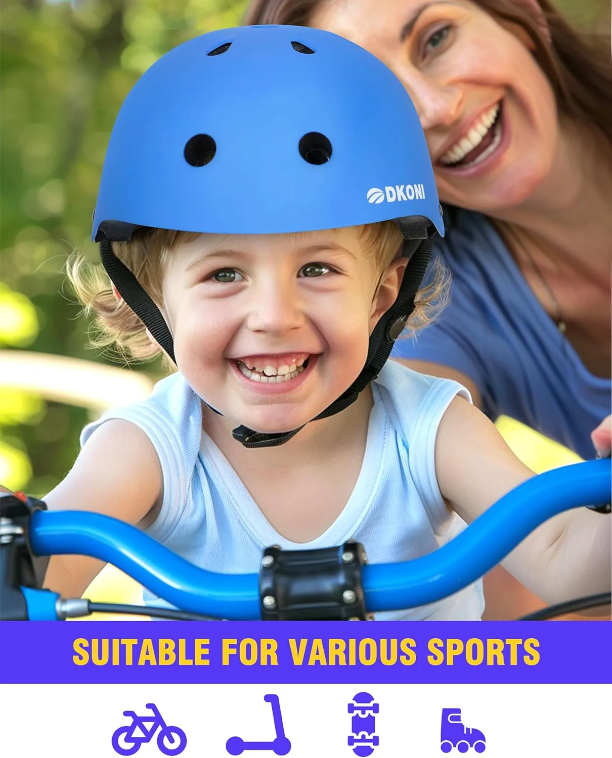 Kids Bike Helmet, Adjustable and Multi-Sport, from Toddler to Youth, 3 Sizes