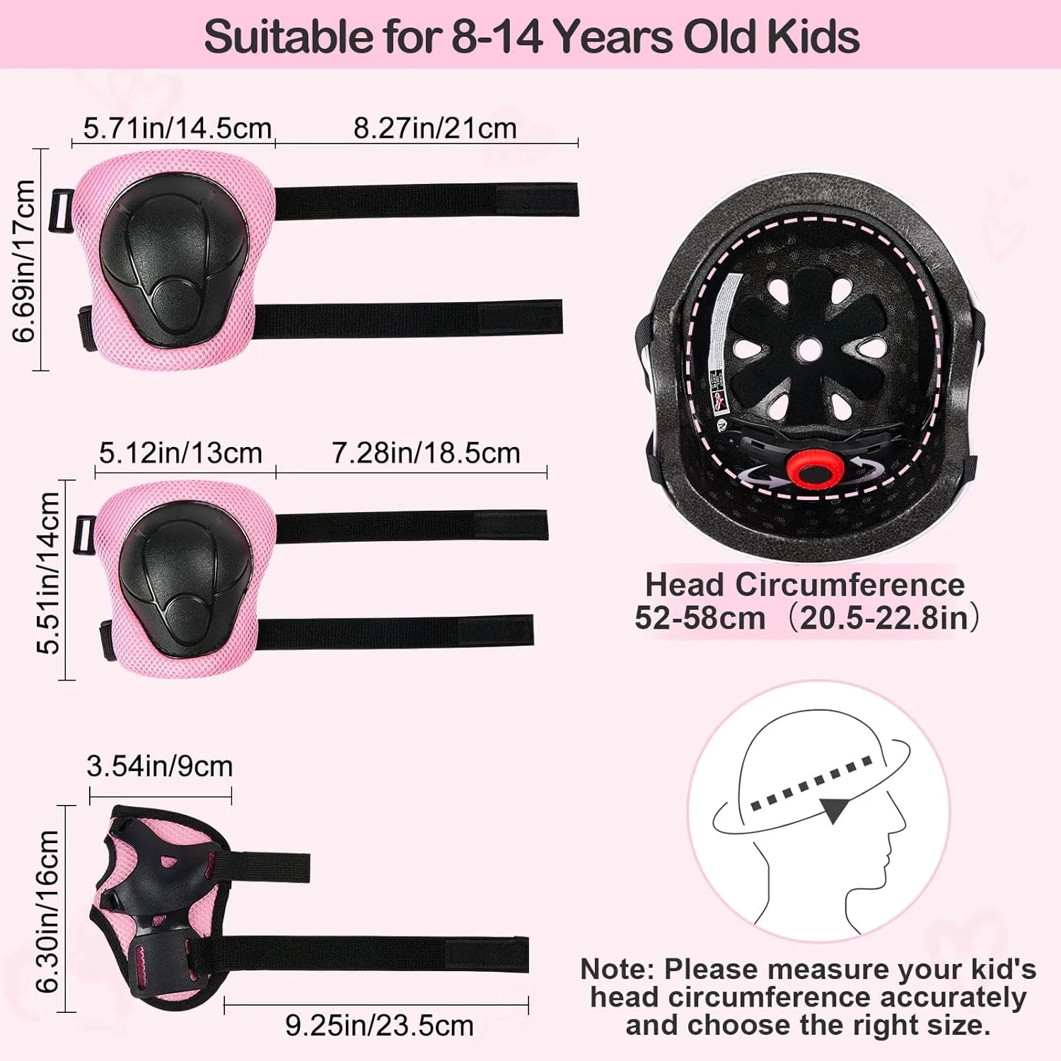 Kids Helmet, Bike Helmets for Kids 8-14 with Knee Pads and Elbow Pads Wrist Guards, Adjustable Youth Girls Bike Helmet with DIY Cat Ears Skateboard Helmet for Scooter Skating Cycling