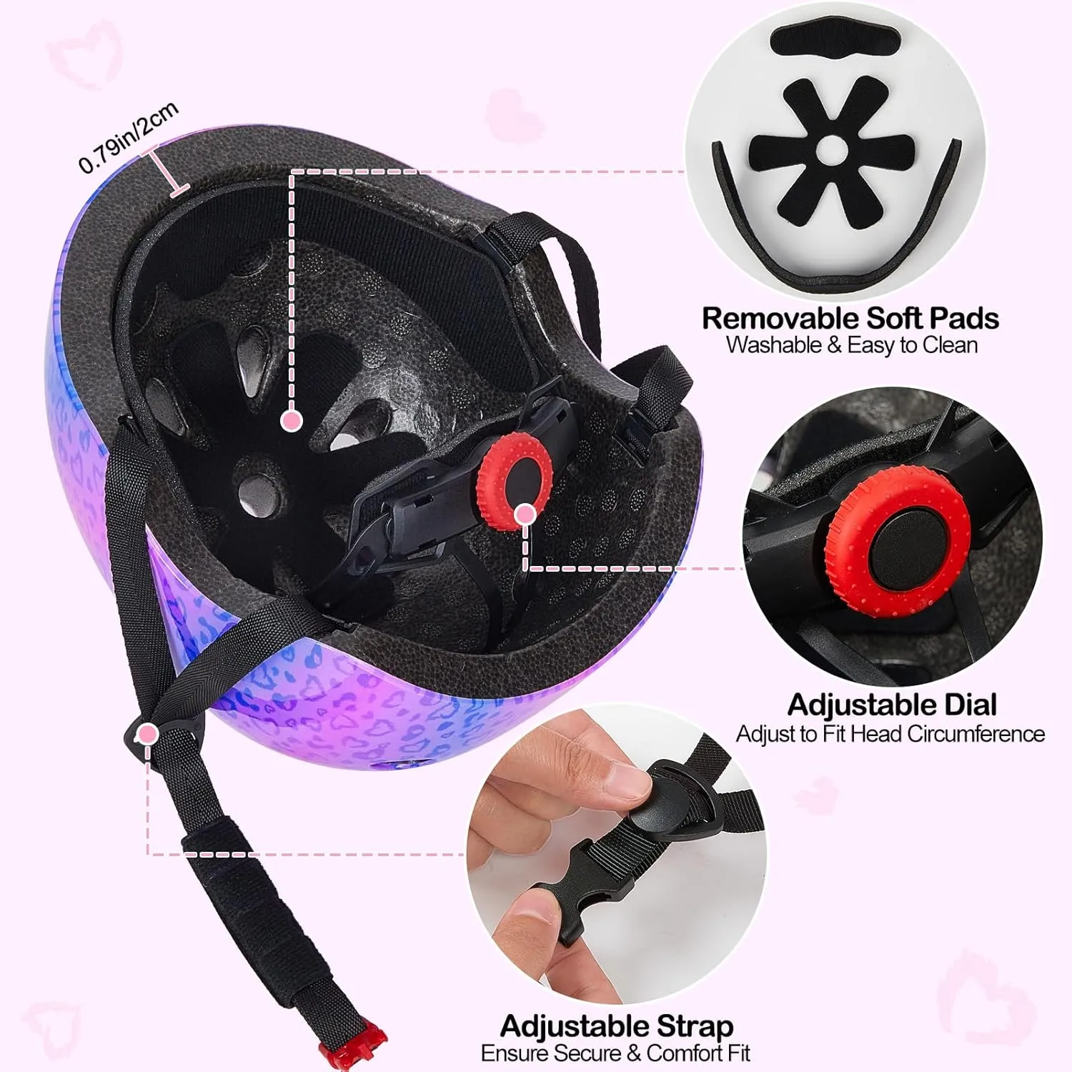 Kids Helmet, Bike Helmets for Kids 8-14 with Knee Pads and Elbow Pads Wrist Guards, Adjustable Youth Girls Bike Helmet with DIY Cat Ears Skateboard Helmet for Scooter Skating Cycling