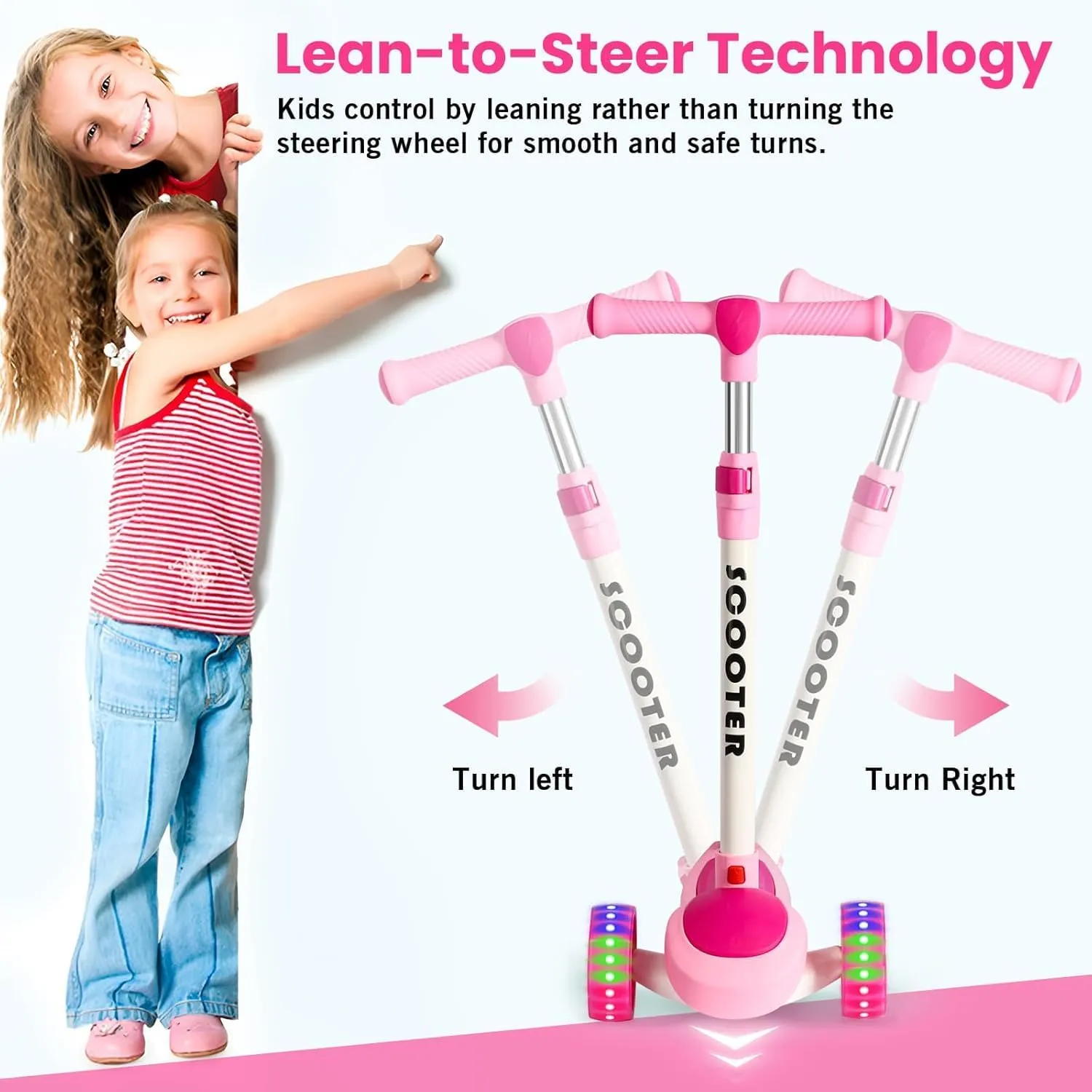 Kids Kick Scooter, Scooter for Kids Ages 3-12, 3 Wheel Scooter with Adjustable Height Handlebars, Folding Kids Scooter with LED Light Wheels and Anti-Slip Deck, for Boys & Girls up to 110 Lbs