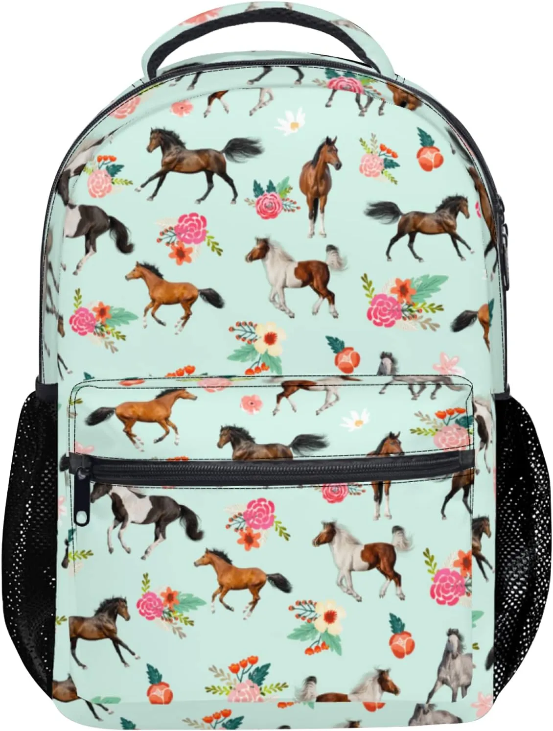 Kids School Backpack Horse Backpack for Girls Boys Waterproof Large School bag 17 Inch Middle School Travel Bookbag Back to School Gifts, Green