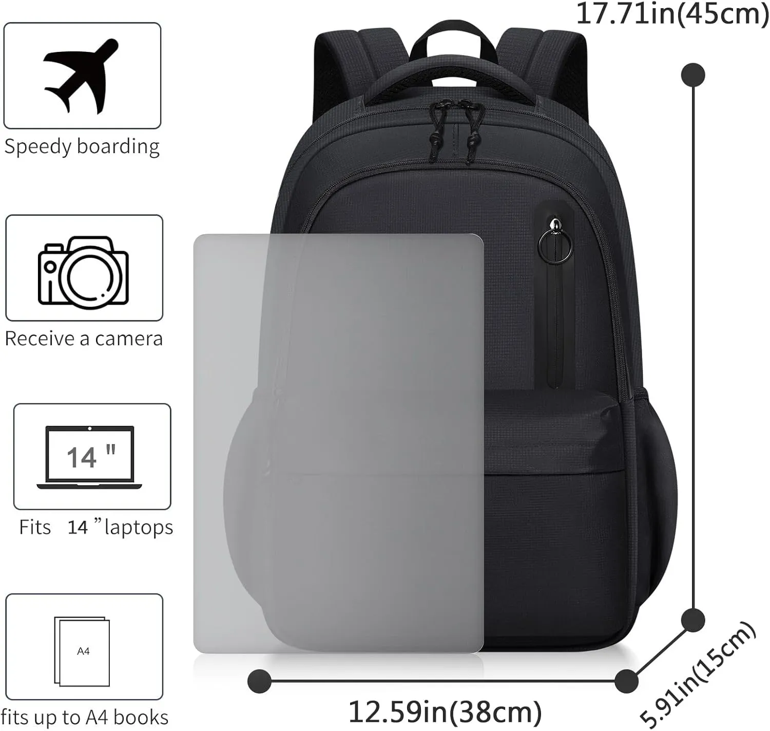Kids School Bakcpack for Women Aesthetic Laptop Backpack Black Lightweight College Bookbag Travel Casual Daypack