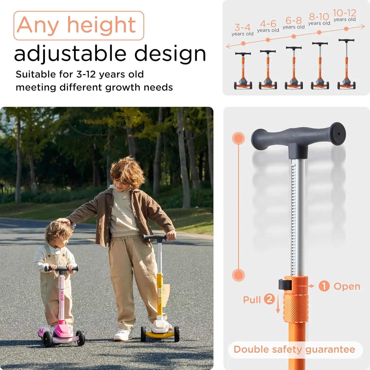 Kids Scooter, 3 LED Lighted Wheels, Any Height Adjustable Handlebar & Lean-to-Steer, Anti-Slip Deck, Easy-Fold Mechanism, Three-Wheel Scooter for Kids Ages 3-14