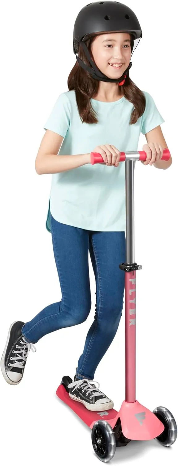 Kids Scooter, 3 Wheel Scooter, Flyer Glider Pro with Light Up Wheels, Pink, Radio Flyer Ride On Toys for Kids 5-12 Years Old, for Outdoor Riding