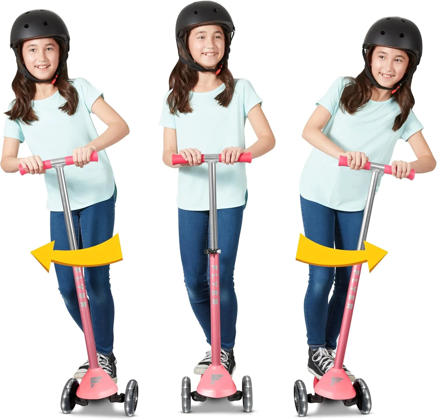 Kids Scooter, 3 Wheel Scooter, Flyer Glider Pro with Light Up Wheels, Pink, Radio Flyer Ride On Toys for Kids 5-12 Years Old, for Outdoor Riding