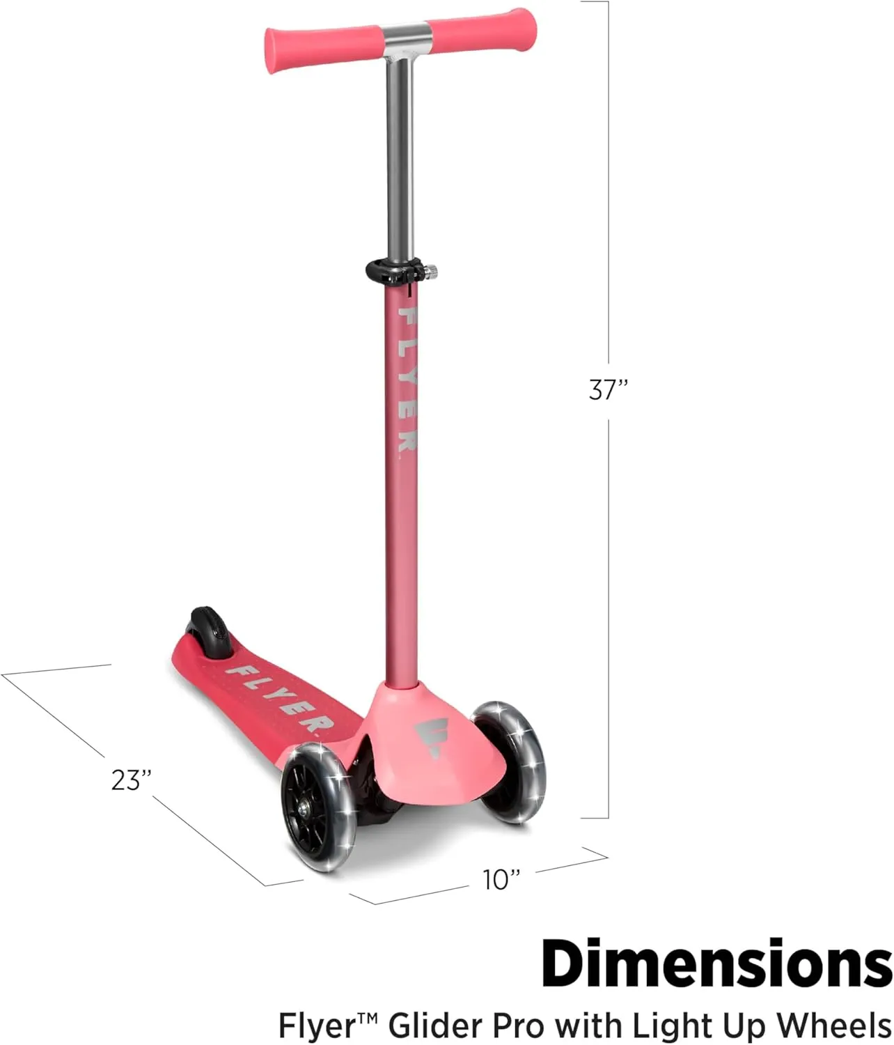 Kids Scooter, 3 Wheel Scooter, Flyer Glider Pro with Light Up Wheels, Pink, Radio Flyer Ride On Toys for Kids 5-12 Years Old, for Outdoor Riding