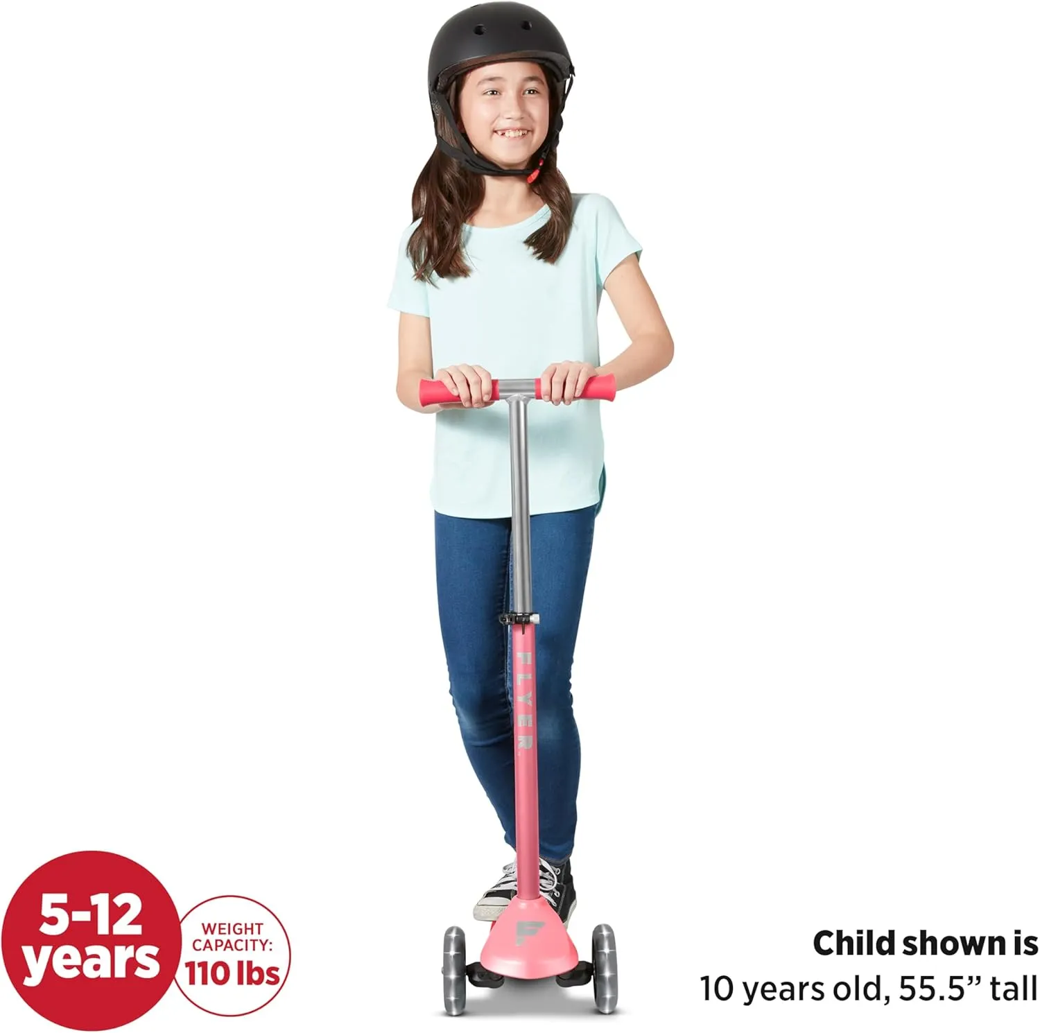 Kids Scooter, 3 Wheel Scooter, Flyer Glider Pro with Light Up Wheels, Pink, Radio Flyer Ride On Toys for Kids 5-12 Years Old, for Outdoor Riding
