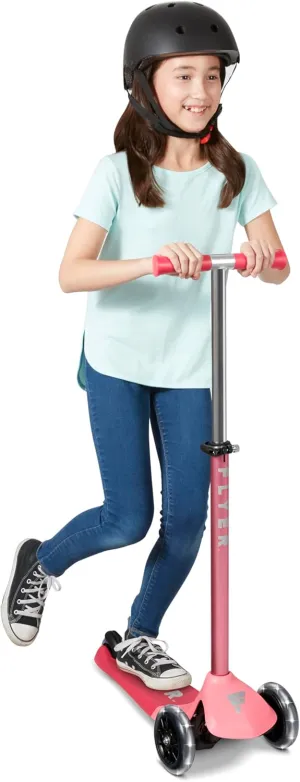Kids Scooter, 3 Wheel Scooter, Flyer Glider Pro with Light Up Wheels, Pink, Radio Flyer Ride On Toys for Kids 5-12 Years Old, for Outdoor Riding