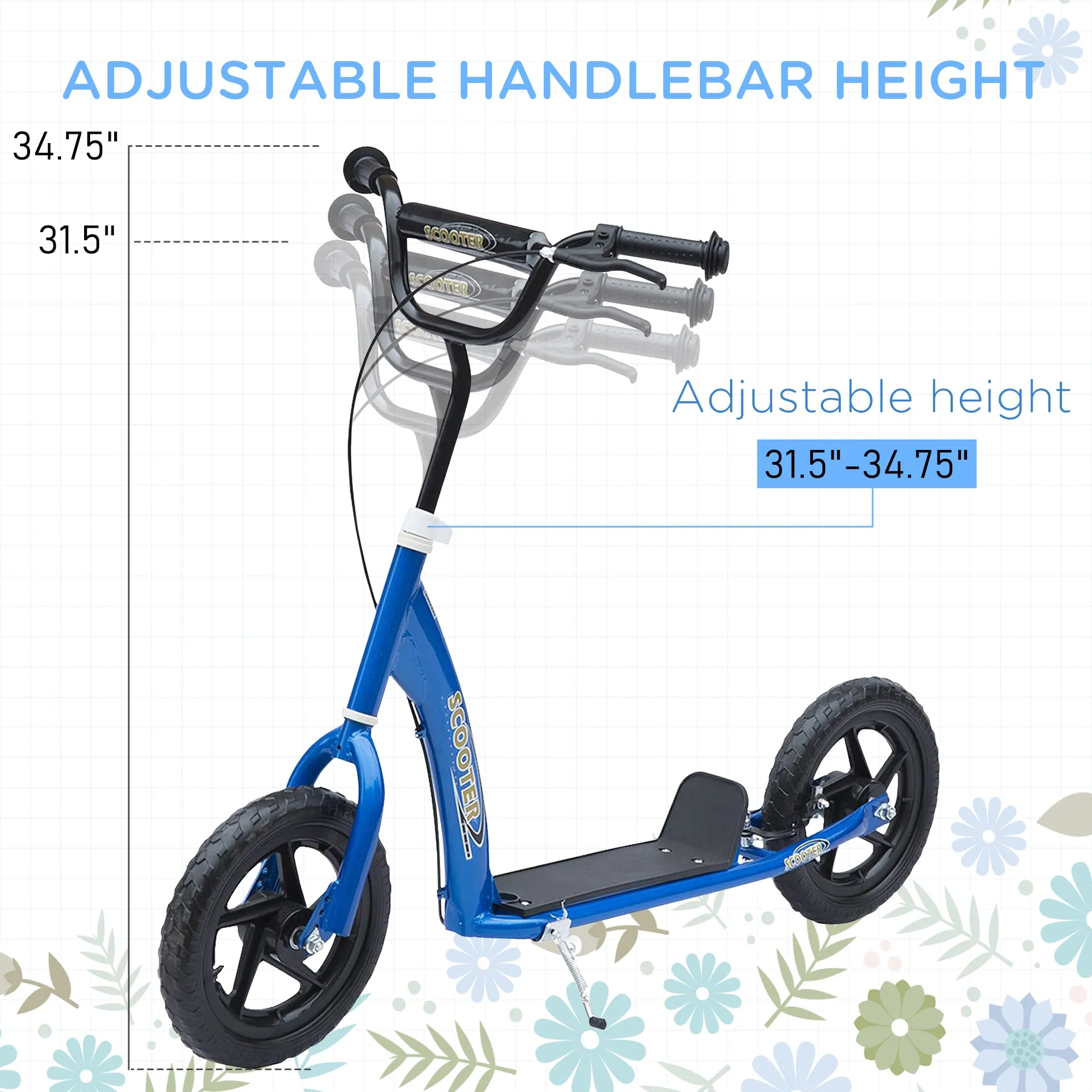 Kids Scooter Street Bike with 12 Tire for Ages 5  Ride on Toy Blue
