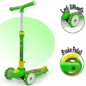Kids Scooter With Led| Height Adjustment| Foldable| Brakes (Green) | COD not Available