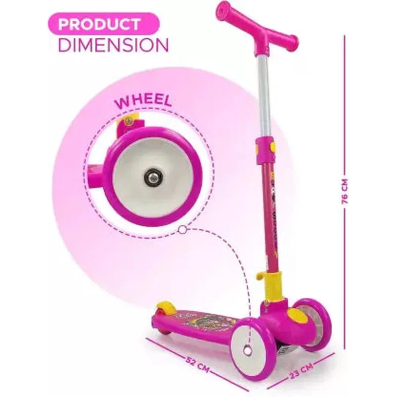 Kids Scooter With Led| Height Adjustment| Foldable| Brakes (Pink) | COD not Available