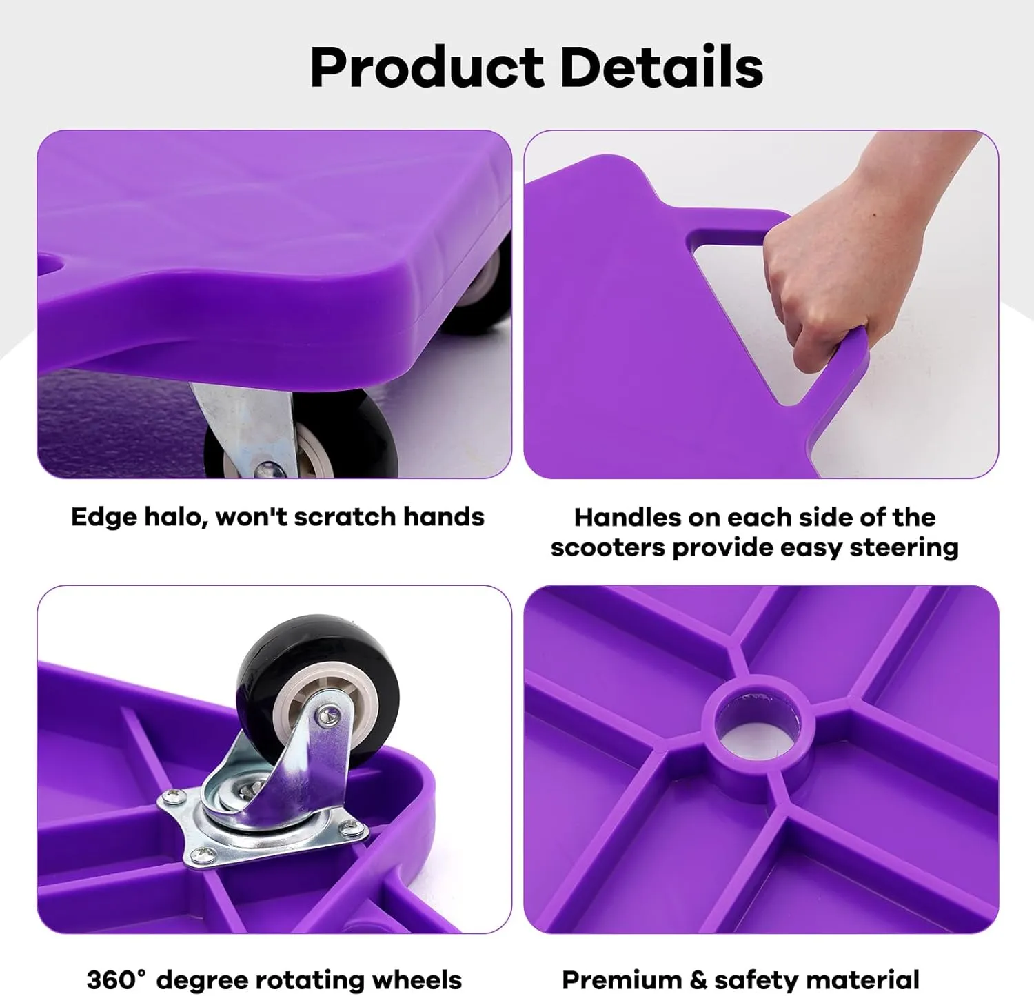 Kids Sitting Board with Universal Wheels - Safety Plastic Scooter for Kids Ages 6-12 - Manual Sport Scooter with Handles for Gym Class