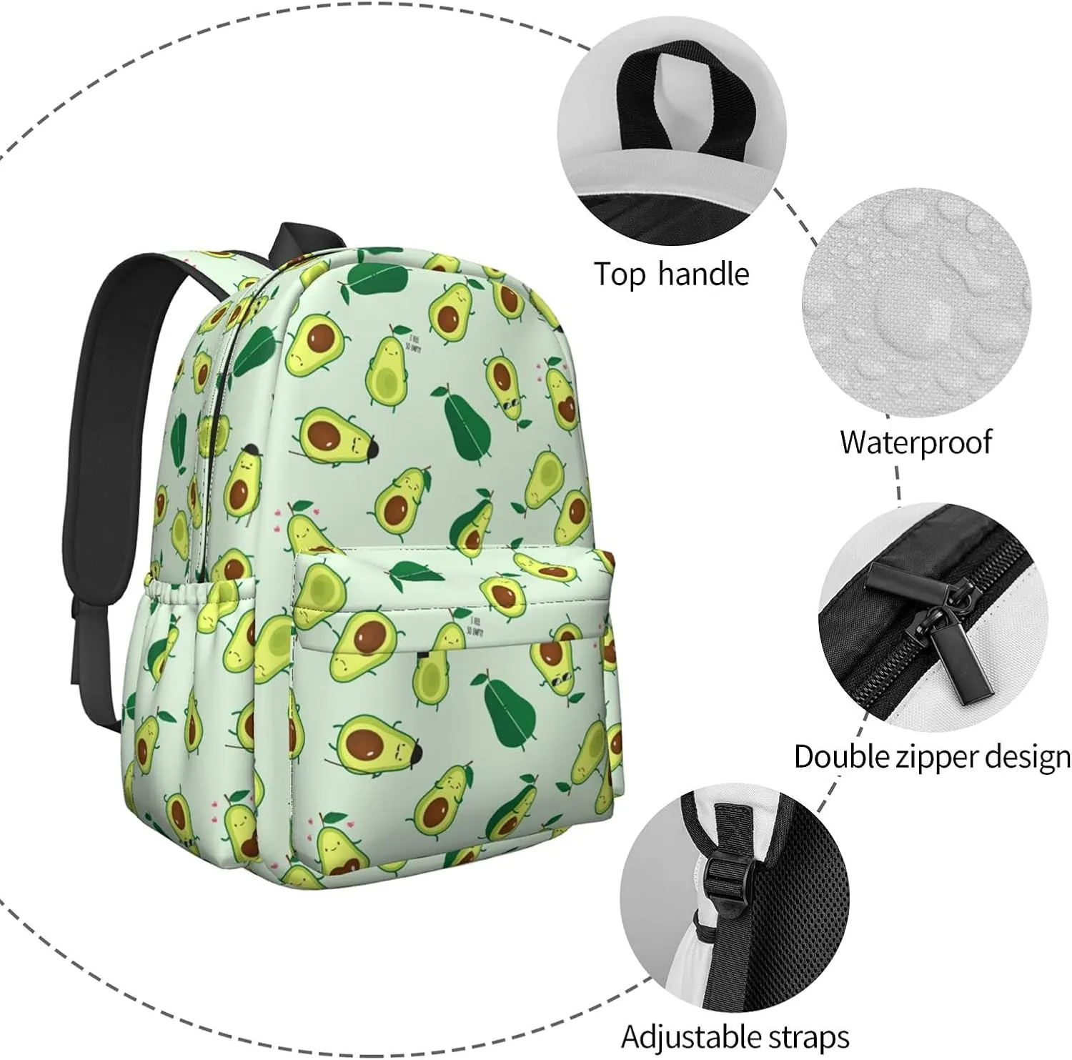 KiuLoam 17 inch Backpack Different Cute Avocados Laptop Backpack Shoulder Bag School Bookbag Casual Daypack