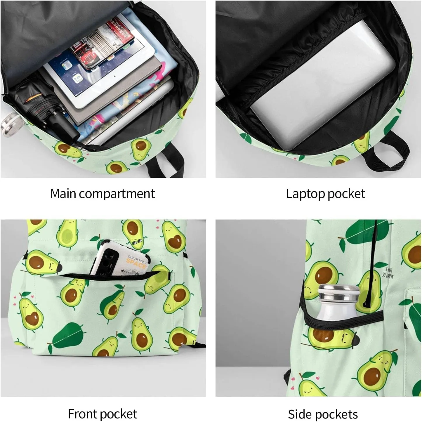KiuLoam 17 inch Backpack Different Cute Avocados Laptop Backpack Shoulder Bag School Bookbag Casual Daypack