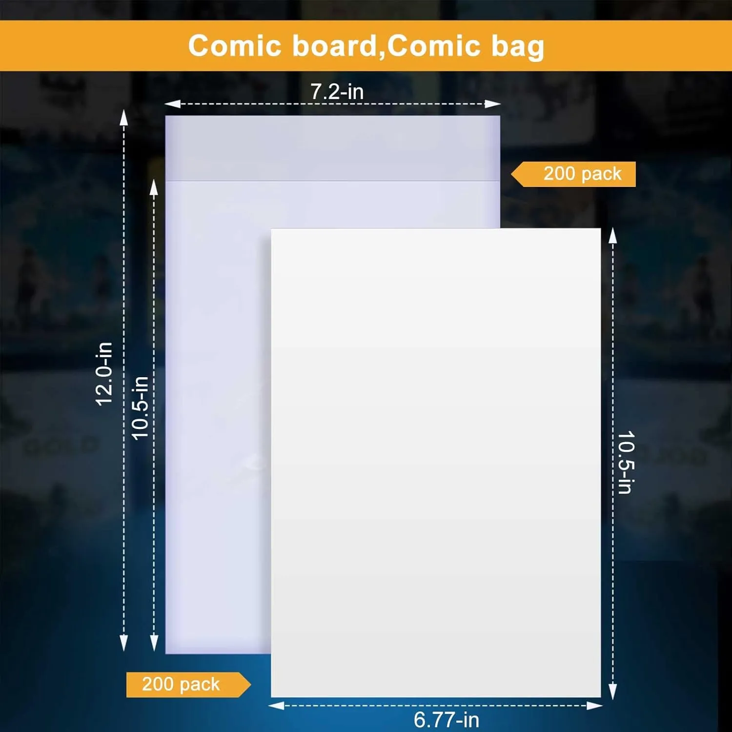 KKU 200 Count Comic Book Bags and Boards, Crystal Clear Acid Free Comic Bags and Boards, Comic Book Storage for Comics