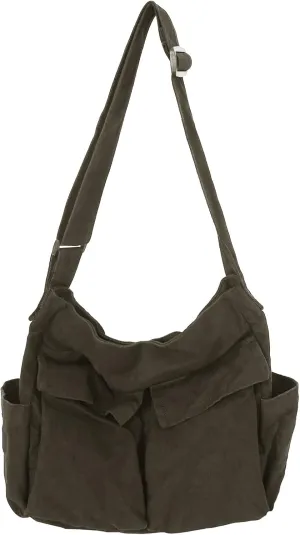KlaOYer Canvas Messenger Bag Large Hobo Bag Crossbody Shoulder Bag Tote Bag with Pocket for Women and Men