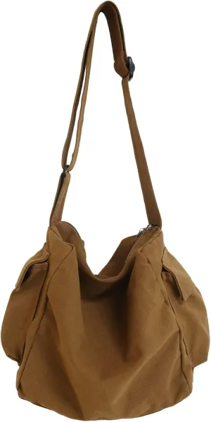 KlaOYer Canvas Messenger Bag Large Hobo Bag Crossbody Shoulder Bag Tote Bag with Pocket for Women and Men