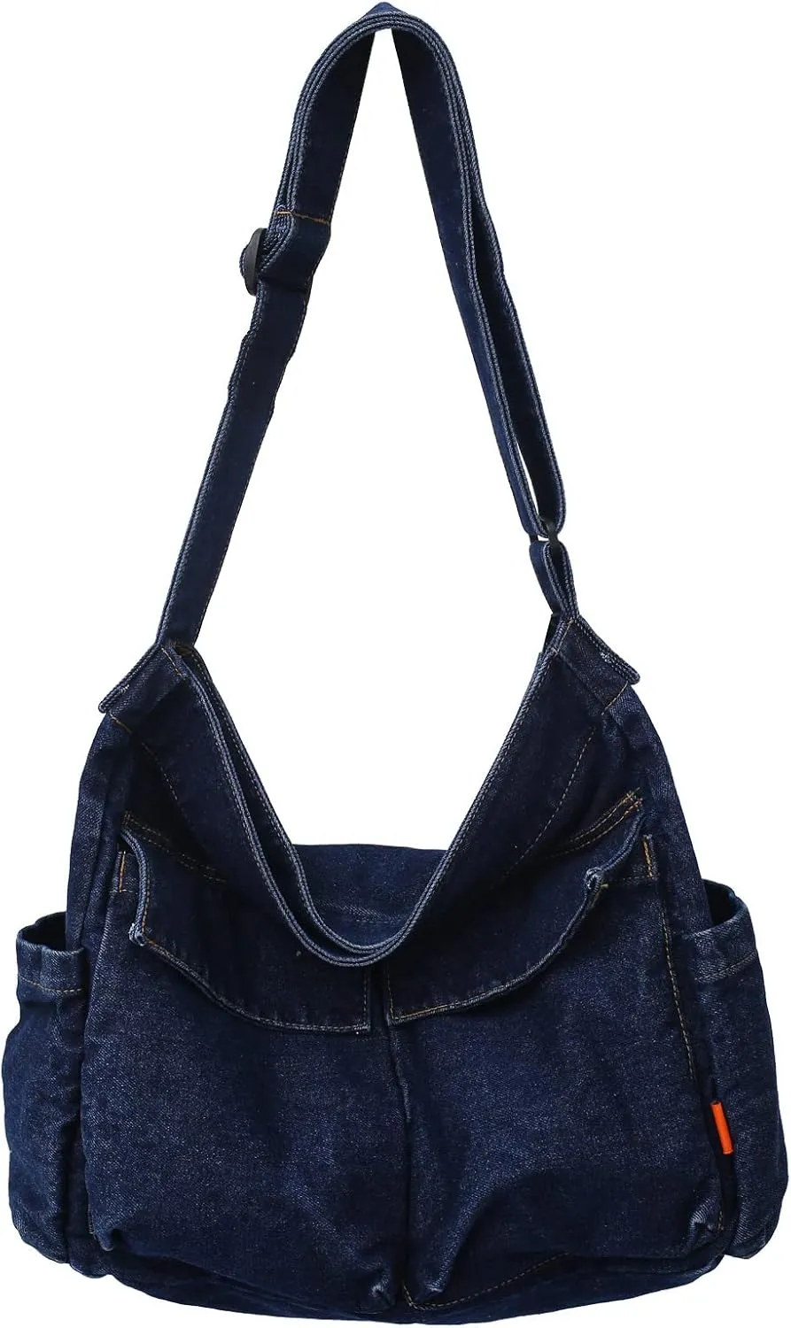 KlaOYer Canvas Messenger Bag Large Hobo Bag Crossbody Shoulder Bag Tote Bag with Pocket for Women and Men