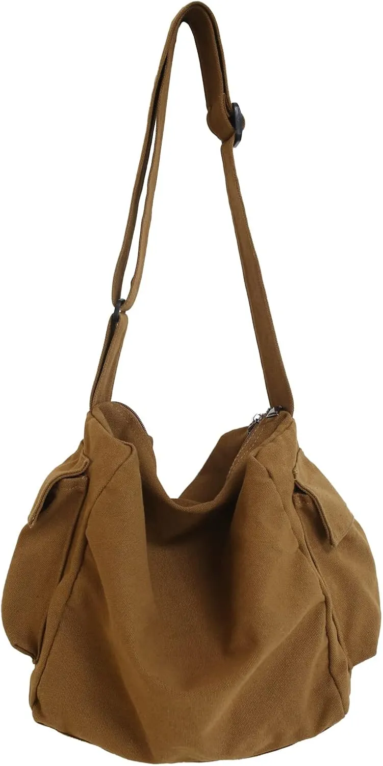 KlaOYer Canvas Messenger Bag Large Hobo Bag Crossbody Shoulder Bag Tote Bag with Pocket for Women and Men